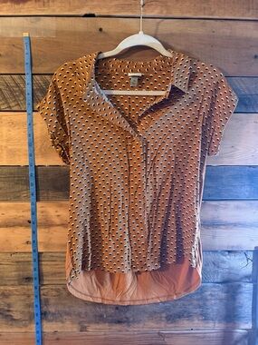 A New Day Rust Printed Blouse XS Flowy Lightweight Work Top Chic